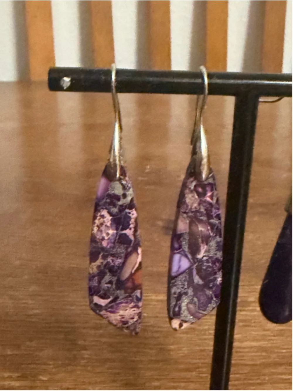 Purple Stone Dangle Earrings Lot 2 Pairs Long Drop Boho Statement Jewelry
